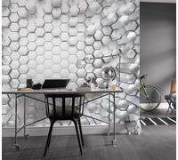 Argent 3D Effet Papier Peint Chambre Salle à Manger Photo Mural Titane Carreaux