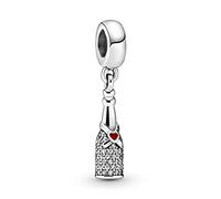 Pandora Passions Charm pendant Bouteille de Vin scintillante en argent avec zircones cubiques transparentes et émail rouge