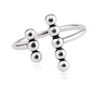 Argent 925 Personnalité Double Rangée Perles Géométriques Bagues D'ouverture En Argent Thaïlandais Pour Les Bijoux De Femmes
