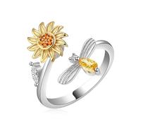 Argent Anti Stress Bagues pour Femme Tournesol Spinner Bague Ajustement Bague Anxiété Pierre de Lune Bague Anxiété Réglable Ouverts Fidget Bague pour Femme Anti Stress-Stil A