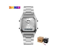 (Argent avec boîte) SKMEI Hommes Mode Casual Quartz Montres-bracelets Numérique Double Fuseau Horaire
