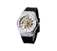 (ARGENT BLANC) WINNER Montre Mécanique Automatique pour Homme Bracelet Caoutchouc Cadran Squelette Horloge