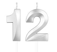 Argent bougies d'anniversaire en forme de chiffre 12, 3D bougies Argent décoration de gâteau,décoration de gâteau pour fête d'anniversaire, mariage,bougie d'anniversaire pour gâteau