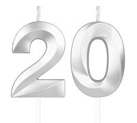 Argent bougies d'anniversaire en forme de chiffre 20, 3D bougies Argent décoration de gâteau,décoration de gâteau pour fête d'anniversaire, mariage,bougie d'anniversaire pour gâteau