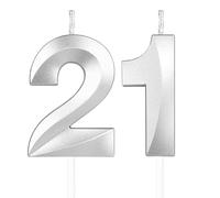 Argent bougies d'anniversaire en forme de chiffre 21, 3D bougies Argent décoration de gâteau,décoration de gâteau pour fête d'anniversaire, mariage,bougie d'anniversaire pour gâteau
