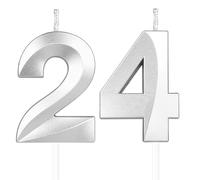 Argent bougies d'anniversaire en forme de chiffre 24, 3D bougies Argent décoration de gâteau,décoration de gâteau pour fête d'anniversaire, mariage,bougie d'anniversaire pour gâteau