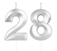 Argent bougies d'anniversaire en forme de chiffre 28, 3D bougies Argent décoration de gâteau,décoration de gâteau pour fête d'anniversaire, mariage,bougie d'anniversaire pour gâteau