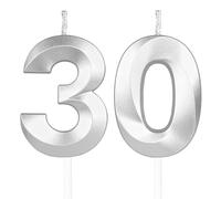 Argent bougies d'anniversaire en forme de chiffre 30, 3D bougies Argent décoration de gâteau,décoration de gâteau pour fête d'anniversaire, mariage,bougie d'anniversaire pour gâteau