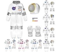 Argent Costume Astronaute Enfant 10 ans Complet Deguisement Spatial - Combinaison Spatiale Enfant Unisexe Garçons Filles avec Casque et Gants, Idéal pour Carnaval Halloween Anniversaire Cosplay Fête