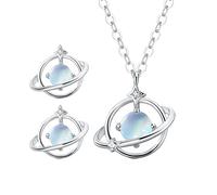 Argent Couleur Créative Bleu Zircon Planète Clous d'oreilles et Colliers Ensembles Bijoux de Mariage Boucles d'oreilles Cœur Bleu, taille unique, Métal, Pas de pierre précieuse