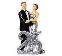 Argent Couple de mariés avec nombre 25, Polystone, env. 14,5 x 8 cm