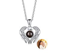 argent cœur aile d'ange pendentif de projection collier pour les femmes Je t'aime 100 langues collier bijoux cadeaux pour les femmes maman filles jour d'anniversaire des mères Noël,Style 12