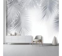 Argent Foncé Papier Peint Panoramique Intissé Décoration - Plantes Rêve Simples Feuilles Palmier Papier Peint Panoramique Moderne Pour Chambre Salon Chambre D'Enfants, 250 X 175 Cm