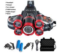 Argent - Lampe Frontale Led Avec Zoom, 5 X T6, Alimentée Par Batterie 2x18650, Chargeur Usb, Pour Camping Et Pêche, Ac, Voiture