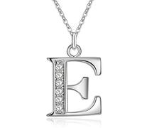 Argent Lettre E Collier Femme avec Zirconium