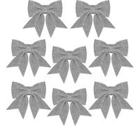 (Argent) Lot De 8 Noeuds Dorés Pour Sapin De Noël, Couronnes Dorées Pailletées De 14 Cm, Décorations De Guirlandes - Or Hy