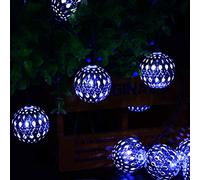 Argent Marocaine Boules Guirlande Lumineuse,KINGCOO Étanche 20LED Goble Lanterne Solaire Marocaine Fée Lumière avec 8 Mode Ambiance Éclairage pour Extérieur Jardin Partie Noël Décoration (Bleu)