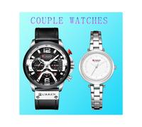 (argent noir 2 ensembles) CURREN Original His Hers Montres Ensembles Acier Inoxydable Femmes Hommes