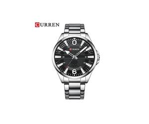 (argent noir) Montre homme Curren marque de luxe simple affaires quartz bracelet en acier inoxydable