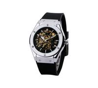 (ARGENT NOIR OR) WINNER Montre Mécanique Automatique pour Homme Bracelet en Caoutchouc Cadran Squelette