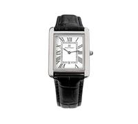 (Argent noir Petit) PABLO RAEZ Rectangle Casual Homme Montre Aiguilles Bleues Date Cuir Noir Acier Luxe