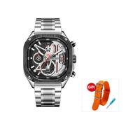 (Argent Orange) Montre à quartz à cadran carré MEGIR pour homme, chronographe tendance, bracelet en
