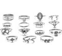 Argent RETRO PUNK BOHO 96 JEU DE BAGUES RETRO