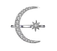 Argent soleil et lune étoiles anneaux pour femmes ouvert anneau réglable empilable zircon cubique croissant de lune planète céleste anneaux pour bijoux cadeaux