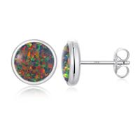 Argent Sterling 925 Boucles d'oreilles Opale Multicolores Boucles d'oreilles à Clous Oval Rondes Opale Hypoallergéniques Bijoux Cadeaux pour Femmes 5/6/7/8 mm
