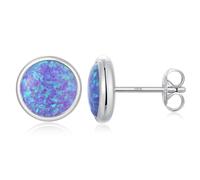 Argent Sterling 925 Boucles d'oreilles Opale Multicolores Boucles d'oreilles à Clous Oval Rondes Opale Hypoallergéniques Bijoux Cadeaux pour Femmes 5/6/7/8 mm