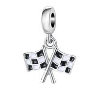 Argent sterling 925 en noir et blanc à carreaux drapeaux anniversaire Charm Charms pour bracelet Pandora