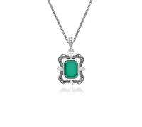 Argent Sterling Art Déco Style Baguette Calcédoine & Marcassite Pendentif