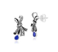 Argent Sterling Art Nouveau Marcassite & Lapis Lazuli Ruban Boucles D'Oreilles
