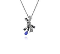 Argent Sterling Art Nouveau Marcassite & Lapis Lazuli Ruban Noeud Collier
