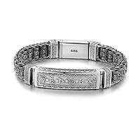 Argent sterlingBraceletBraceletRéglableBracelet en argent sterling Nouveau bracelet en argent for hommes Style ethnique Mantra à six caractères Perle de baril tissé Vintage Motif créatif Chaîne luxueu