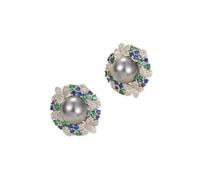 Argent-ton Vintage Floral gris perle boucles d'oreilles, multi-couleur cristal pavé fleur boucles d'oreilles, bijoux de déclaration orné pour banquet mariage usure quotidienne