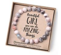 Argent Valentin Plusieurs Couleurs Bracelet en perles pour anniversaire de fille de 13 ans, , petite-fille, nièce, cadeau de Noël ou de Pâques. Mamie Inoxydable Naturelle Maman Femmes (Pink, One Size)