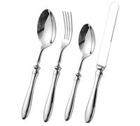 Argentie Set | 4 couverts | Service de table en acier inoxydable | comprenant un verre, une fourchette et une cuillère, pour restaurant, camping, suspendre