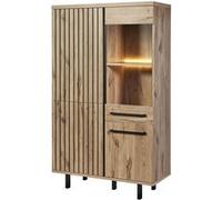 ROMY - Argentier 4 Portes 1 Tiroir Aspect Bois Finition Canyon Oak Effet Tasseaux -