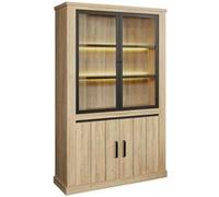 LORENZO - Argentier 4 Portes avec Leds Aspect Bois Chêne Clair Finition French Oak - Altobuy Marron