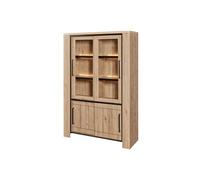 Argentier 4 portes coulissantes dont 2 vitrées avec éclairage leds aspect bois finition Castel Oak - SORIEL -