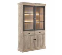 AltoBuy Argentier 4 Portes Dont 2 vitrées et 2 tiroirs avec éclairage LEDs Aspect Bois Finition Beach Oak - ROLYA