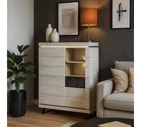 Argentier-bar contemporain chêne blanchi + LED 125cm GILDA