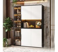 Argentier Buffet Haut 120x40x160cm Noir et Blanc | Vitrine avec LED RGB | Grand Rangement à Plusieurs Niveaux | Meuble Salon en MDF