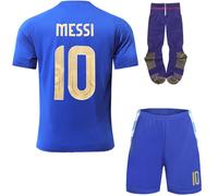 Argentine Copa-American #10 Leo Maillot Extérieur Football pour Enfants Shorts, Chaussettes, Tailles Jeune, Coffret Cadeau (Bleu, 20)