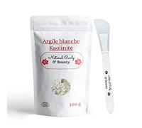 Argile blanche kaolin avec pinceau applicateur de masque en SILICONE -VISAGE, CORPS et CHEVEUX- Certifiée Eco-Cert -Reminéralise et favorise l'élimination des toxines