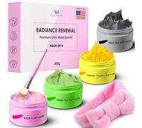 Argile Masque Visage Pack Premium de 4 (400g) au curcuma, vitamine C, Thé vert, Rose, Masque de boue de la Mer Morte | Nettoie le visage, détoxifie, Hydratant | Masque Point Noir, Soins Pour Le Visage