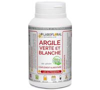 Argile verte et blanche Labofloral 300 gélules dosées à 420 mg - Complément alimentaire - vertus purifiantes et apaisantes du système digestif, cure détox- Fabriqué en France