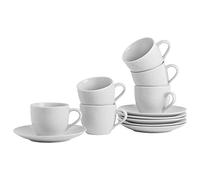 Argon Tableware 12 Piece Classic White Teacup et soucoupe - Thè Porcelaine Cafè Tasse avec vaisselle - 220cm