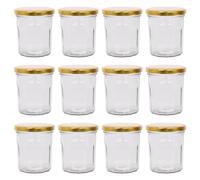 Argon Tableware 12x 310ml Pots de Confiture en Verre avec Couvercles Dorés - Vide Couvercle à Pas de Vis Cuisine Nourriture Miel Pimenter Conservation Mise en Conserve Stockage Ensemble